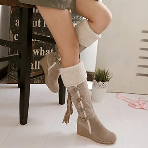 Women's Snow Boots Fur Lined Warm Winter Knee High Boots Fashion Suede Low Heeled Side Zip Dressy Boots Outdoor Comfortable Boots for Women2