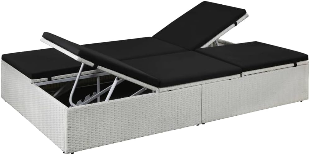 Sunlounger White and Black Poly Rattan and Powder-Coated Steel Outdoor Furniture Beds