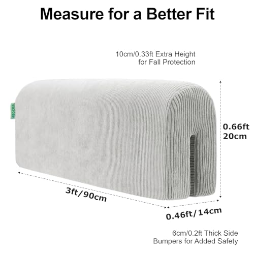 Image of AEOCOO Bed Bumpers for Toddlers, Size 3 Ft, Toddler Bed Rail Bumper Protector for Loft Beds & Bunk Beds, Bed Rail Height Extender Bed Guardrail, Anti-Bump | Fall Prevention, Gray