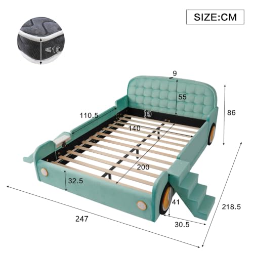 Cama individual de terciopelo con somier de láminas para niños 3