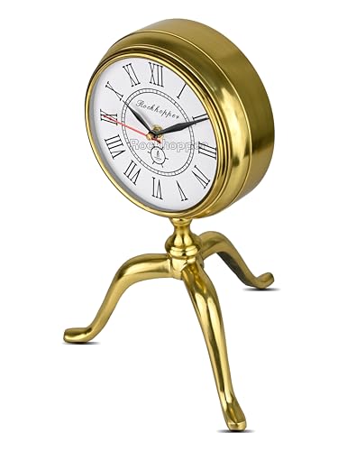 Image of Metal Gold Handcrafted Chrono Analog Table Clock, Aesthetic Desk Clock for Home Decor Office Desk Living Room Bedroom Study Room Kids Room (Large 6'')