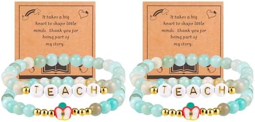 VICKHU Teacher Appreciation gifts,Natural Stone Bracelet Set for women, Thank You Gifts for teacher