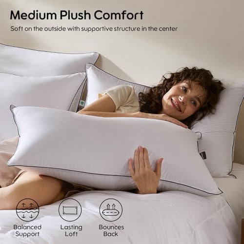 Swandream Goose Feather and Down Bed Pillows Standard Size Set of 2, Luxury 3-Chamber Pillows with Soft & Down-Proof Cover, Fluffy Plush Hotel Pillows for Side, Back & Stomach Sleepers - image 5