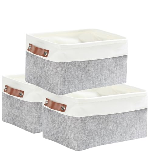 SOCOHOME Aufbewahrungsboxen aus Stoff,31x21x16cm Aufbewahrungskörbe, Faltbare Stoffkorb für Spielzeug, Kleidung, Zuhause, Wäsche (Grau/Weiß, Kleine)