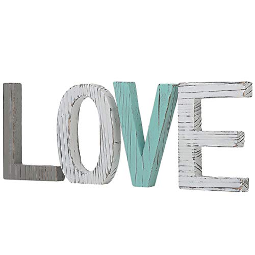 VOSAREA Apenado Bloque de Madera Signo de Amor Estilo rústico Carta Signo Decorativo de Madera Recorte Letras