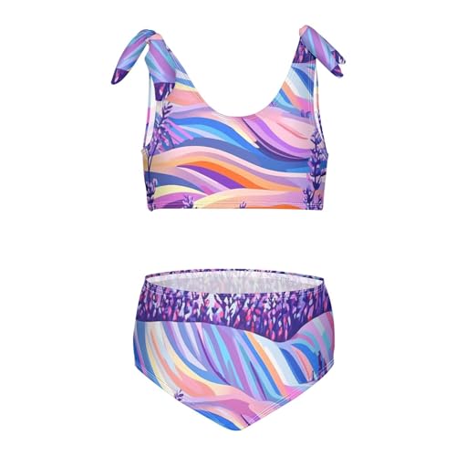 Lavender Field Girls 2 Pieces Kids Bikini Set Scoop Neck Swimsuits Swimming Suits Adjustable Shoulder Strap