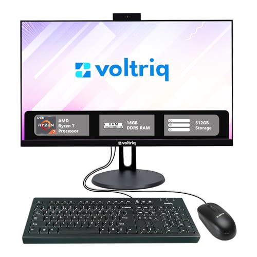 Voltriq AIO Computer with AMD Ryzen 7, 23.8' FHD IPS Display (16GB DDR5 RAM/512GB NVMe M.2 SSD/3Wx2 Speakers/2MP Camera/Keyboard & Mouse)