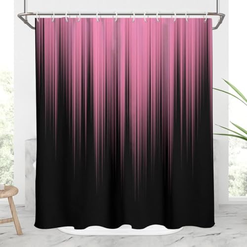 Image of AAtter Pink and Black Shower Curtain Girls Girly Preppy Cute Women Bright Modern Gothic Goth Anime Cool Ombre Dark Abstract Art Aesthetic Home Bathroom Decor Bathtub Set with 12 Hooks, 60x72, Gradient