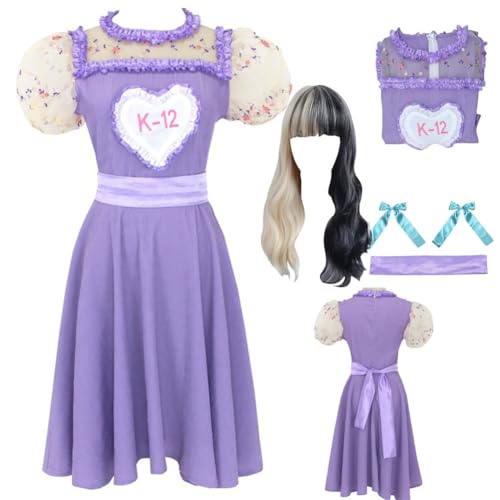 Oikawa K-12 Cosplay Costume K-12 Purple Dress Uniform Suit Puff Sleeve Outfit with Earrings Bracelet (PURPLE+WIG,M)