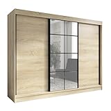 A&J MöbelLand Schwebetürenschrank ORAVELLE Kleiderschrank 3-türig mit Schubladen und Spiegel...