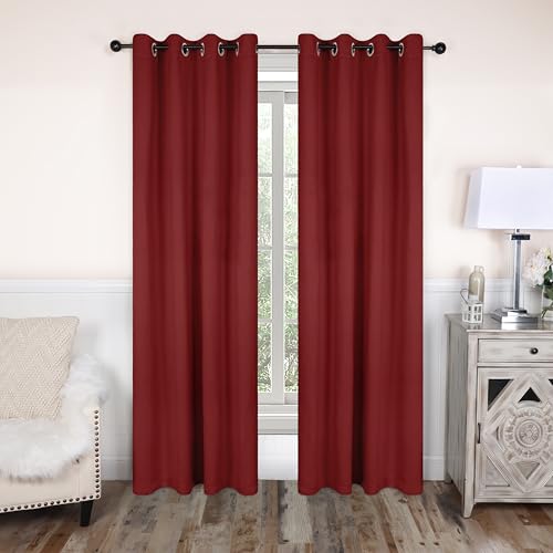 Superior Blackout Curtains, Room Darkening, Bedroom, Drapes, Kitchen, Living Room Window Accents, Sun Blocking, Thermal, 2 Pack, 8 Grommets, Solid Blackout Curtains, Set of 2, 52" x 120", Sangria