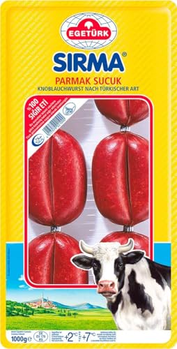 Egetürk Sirma Parmak Sucuk - 3x 1kg - Knoblauchwurst nach türkischer Art aus 100% Rindfleisch, Halal, traditionell luftgetrocknete türkische Spezialität, zu Sucuk-Baguette, Menemen, Pizza, Rührei