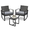 3 Pieces Outdoor Patio Furniture Set Rocking Bistro Set Outdoor Rattan Conversation with Coffee Table for Garden Balcony Backyard Poolside (Grey Cushion)