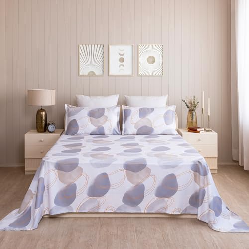Image of HOMEMONDE Cotton Flat Sheet with Two Pillow Covers Soft & Breathable Bed Sheet for Queen Size Bed (90 x 100 Inch / 229 x 254 cms, Spheres of Serenity) | Perfect for Home Decor & Gifting