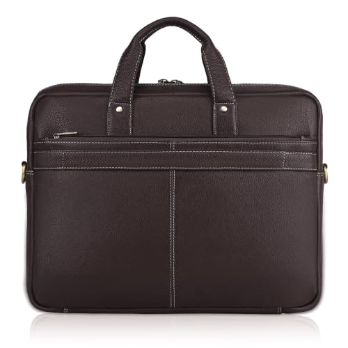 Image of WildHorn Genuine Leather Office Bag | 15.6-Inch Laptop Bag | Professional Leather Bag with Adjustable Straps, Multiple Compartments & Front and Back Zippers | 1-Year Warranty