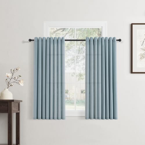 Jowels Blue Linen Grommet Curtains 45 Inch Length 2 Panels for Living Room