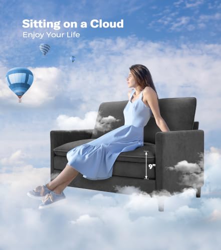 Image of Welzona 3-Layers Cloud Loveseat Sofa, 51 inch Small Couch, Teddy Small Sofa