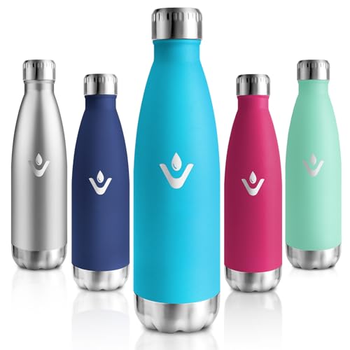 Motswedi Botella Termica Niños, 500ml, Botella Agua Acero Inoxidable Niños, Termo Sin BPA, Cantimplora Termica, con pared Doble Aislamient, Cantimplora para Adultos, Deporte, Oficina, Gym, Azul Cielo