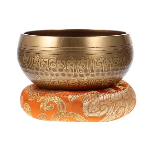 Yardwe 1Set Meditation Singing Bowl Handmade Bowl with Cushion Mallet Lightweight Portable for Yoga Zen Relaxation and Sound Healing Therapy