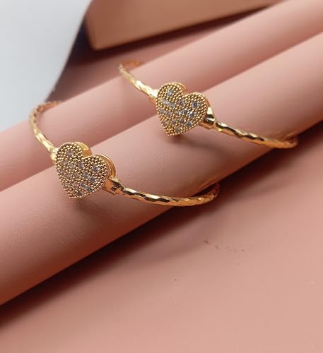 Image of Gold Plated Heart Bangle Bracelet, Twisted Rope Design with Black and Crystal Accent, Adjustable Cuff Style, Fashion Jewelry for Women