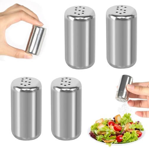 Salzstreuer Klein 4 Stück S-Loch Edelstahl Mini Salzstreuer Extra Rostfrei & Robuste S-Mund Gewürzstreuer für Unterwegs Camping Küche Grill Geschenk (Edelstahl S-Loch Design)