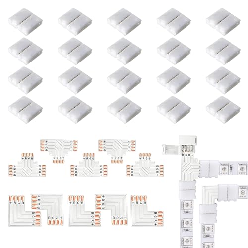 Connecteurs De Bande Led À 4 Broches Sans Soudure,Connecteur Led,Connecteur Ruban Led,Connecteur Bande Led,8 Mm De Large - Répartiteur Rvb L,Parfaits Pour...