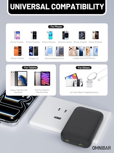 Image of Slim Flat 67W USB C Wall Charger, 2-Port PD 3.0 PPS GaN Fast Charger Block, Foldable Compact USB C Power Adapter for iPhone 17 16 15, Samsung Galaxy S26 S25, iPad, MacBook, Steam Deck, Cameras