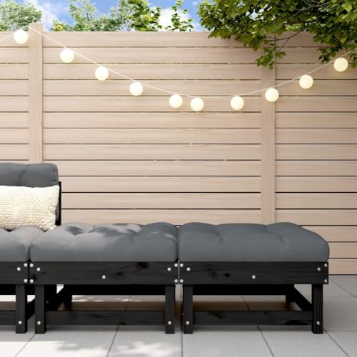 Homgoday Taburetes de jardín con Cojines 2 uds Madera Maciza Pino Negro, Muebles de Jardin Taburetes Palets Jardín Otomana Palés Exterior Reposapiés Mueble Pallets Patio Terraza Tipo 3 Sofás Exterior