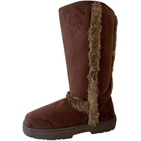 Tilly London Womans Ladies Winter Snugg Snow Flat Hard Sole Mid Calf High Fur Lined Brown Vegan Boots Sizes 3 4 5 6 7 8 (Brown, uk_footwear_size_system, adult, women, numeric, medium, numeric_4) Cover