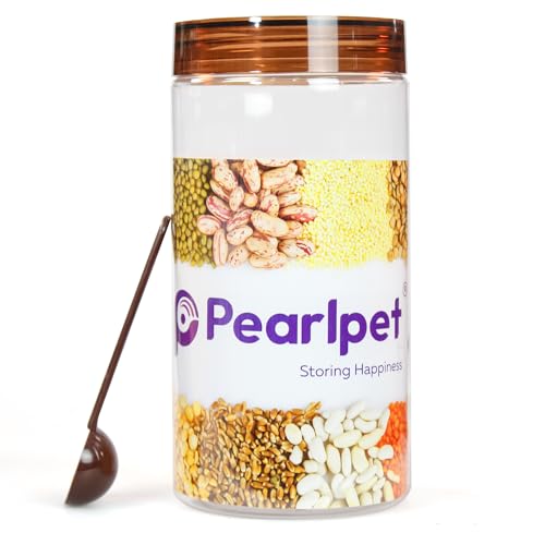 Image of PEARLPET Plastic Containers for Kitchen Storage | Plastic Container Set with Spoon | BPA-Free, Stackable Jars | Brown, 1700ml (Set of 8)