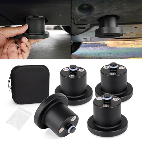 4 Pack jack puck with Storage Case Heavy Duty Floor Jack Lifting Jack Pad Lift Point Adapter Compatible with Rivian R1T R1S Accessories Magnetic Base Design Black