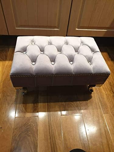 Grey Plush Velvet Pouffe Footstool with Chrome Queen Anne Design Feet