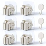 BASAMA ®️ 6 piezas Colgador Escobas y Fregonas con adhesivo, sin agujeros + 3 ganchos adhesivos | Soporte Escobas Pared de facil instalación (6 piezas)