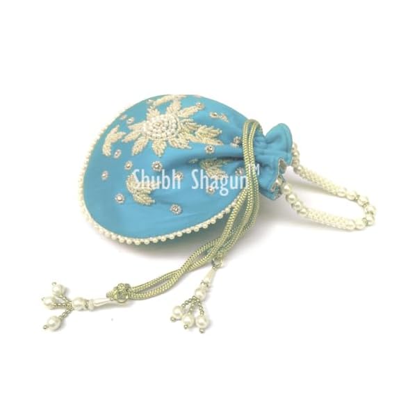 Shubh Shagun Woman's Silk Hand Work Handbag Potli Purse - Image 3