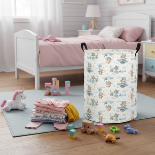 Image of Baby Laundry Hamper kids laundry Basket Waterproof Laundry Bag for Bedroom Clothes Organizer Room Decor(Pilot Bear)
