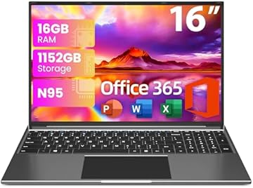 jumper Laptop Computer 16 Inch, Office 365, Laptops with 16GB RAM, 1152GB Storage, FHD IPS 1920x1200 Display, 12th N95 CPU(Up to 3.4GHz), 38WH Battery, 2 Speakers, Mini HDMI, 16:10.