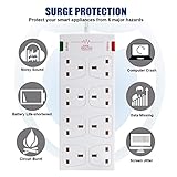EXTRASTAR 8 Way Extension Leads with Surge Protection, 13A 3120W Approved British UK Wall Mounted Power Strips with 3 Metre Extension Cord for Home, Office - White - Image 3