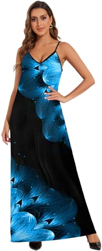 Image of Women's Maxi Sunflower Dresses Sleeveless Long Tie Dye Dress Casual Sundresses with Pockets