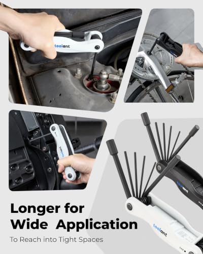 Image of toolant 11PCS Long Arm Folding Allen Wrench Set, Metric Hex Key Set 1.5mm-12mm, Extended Reach Allen Key Set with 4 Inch Long Arms, CRV Steel Foldable Hex Wrench Tool for Bike Repair, Home & DIY