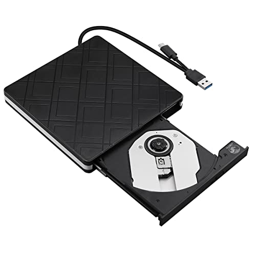 KUJOBUY External CD/DVD +/-RW Drive USB 3.0 & USB-C Premium Portable CD DVD Burner Disc Optical Player Reader Writer for Apple Mac MacBook Pro/Air, iMac, Windows 11/10/8/7 Laptop Desktop PC