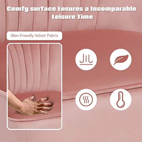 COSTWAY Velvet Accent Chair with Footstool, Armless Tub Side Dining Chair, Fabric Upholstered Occasional Wing Back Leisure Chair for Living Room, Dressing, Lounge and Office (Pink)