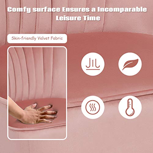 Giantex Velvet Accent Chair With Ottoman, Modern Tufted Upholstered Chair With Footrest, Firm Wood Legs, Leisure Single Club Chair Set For Living Reading Room Bedroom (Pink) #TOP1