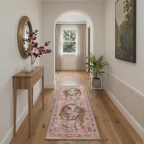 Bavni 2'6''x7' Tiger Washable Runner Rugs Non Slip Hallway Kitchen Bathroom