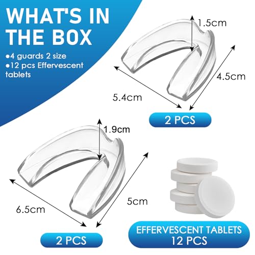 4-Pack 2-Größen Knirscherschiene Für Nacht Nachtschutz für Zähne,Beißschiene,Gegen Bruxismus und Zähneknirschen,Transparente Zahnspangen, für ruhigen Schlaf，EnthaltenReinigungstabletten 12 Tabletten