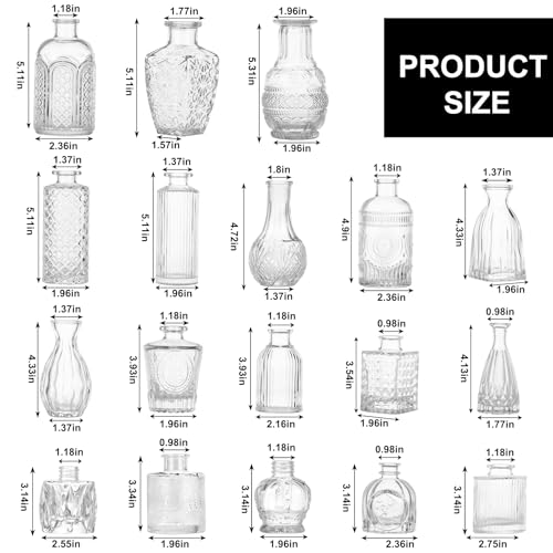 Fixwal 18 Pack Small Bud Vases for Centerpieces, Clear Vases for Flowers Glass Flower Vases in Bulk, Vintage Decorative Vases for Wedding Rustic Home Table Decor by Fixwal - Used condition - Image 3