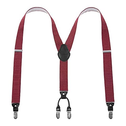 Mens Braces Lafayon Braces For Men 4 Clips Y-Back 1.38'' Wide Heavy Duty Adjustable Elastic Mens Suspenders Durable Suspenders Strong Metal Clips (Red Wave Point), One Size Cover