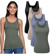4 Pack Tank Tops for Women, Scoop Neck Wide Strap Soft Stretch Sleeveless Undershirt, Opaque Casu...
