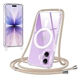 Jrkvniv Magnética Funda con Cuerda para iPhone 17 Carcasa, Compatible con MagSafe, Transparente Delgada TPU Silicona Anti-Choque Antiarañazos Protector Case con Ajustable Correa Colgante, Caqui