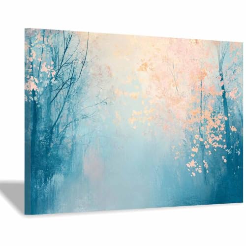 Tableau abstrait sur toile floral bleu AMXBZC 60x90cm encadré pour salon