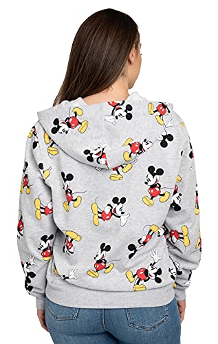 Disney Womens Hoodie Mickey Mouse All Over Print Zip Up (Heather Grey, X-Large) #TOP3